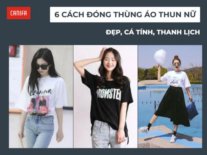Minh họa cách sơ vin áo phông một nửa vạt, tạo phong cách trẻ trung và năng động cho cả nam và nữ
